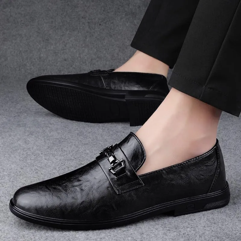 Men's Slip On Loafers Classic Formal Business Mens Oxfords Shoes Genuine Leather Pointed Toe Derbys Shoes
