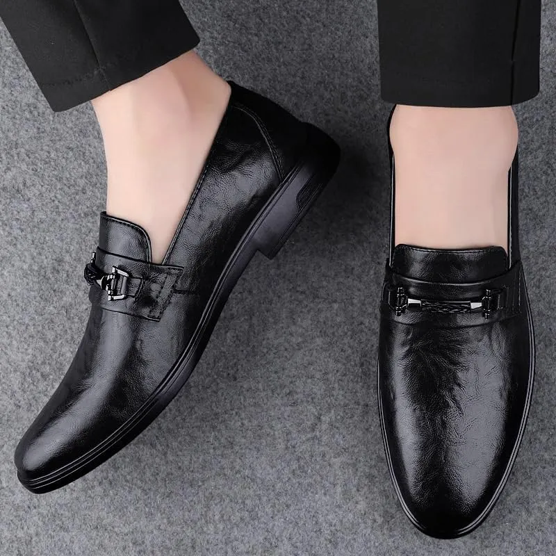 Men's Slip On Loafers Classic Formal Business Mens Oxfords Shoes Genuine Leather Pointed Toe Derbys Shoes