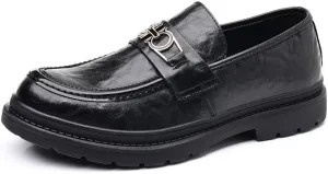 Mens Slip-On Oxford Shoes Genuine Leather Platform Dress Shoes Business Casual Wingtip Brogue for Men