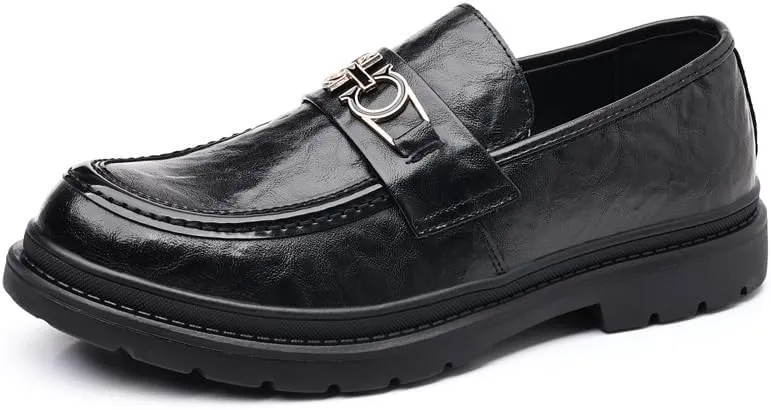 Mens Slip-On Oxford Shoes Genuine Leather Platform Dress Shoes Business Casual Wingtip Brogue for Men