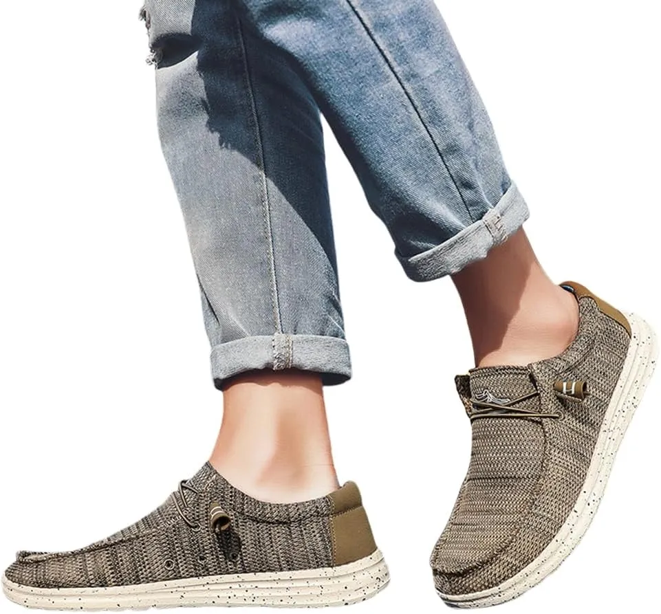 Mens Slip On Shoes, Loafers Non Slip Comfortable House Light-Weight Boat Shoes, Casual Canvas Zero Drop Shoes Wide Toe Width Knitted for Sneakers