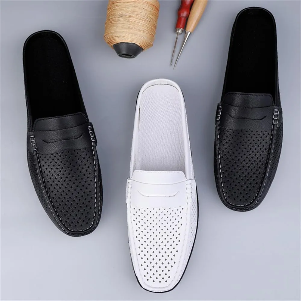Men's Slippers Summer Breathable Slip-On Loafers Leather Formal Wear Casual Open Back Business Casual Shoes Men's Driving Shoes