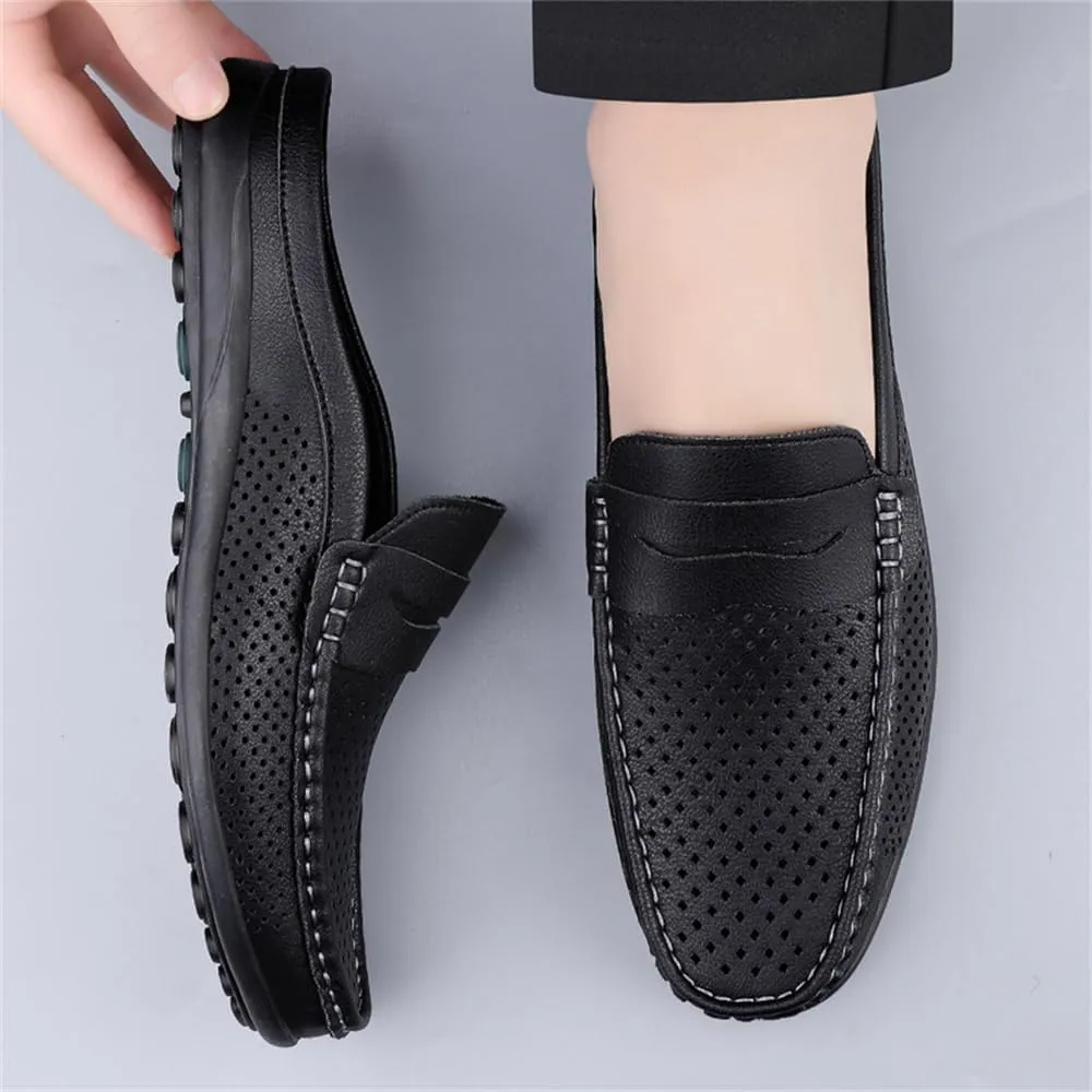 Men's Slippers Summer Breathable Slip-On Loafers Leather Formal Wear Casual Open Back Business Casual Shoes Men's Driving Shoes