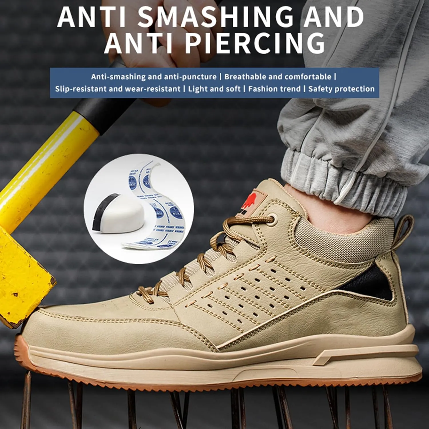 Men's Steel Toe Safety Work Shoes Comfortable Breathable Non-Slip Indestructible Industrial Construction Work Safety Sneakers
