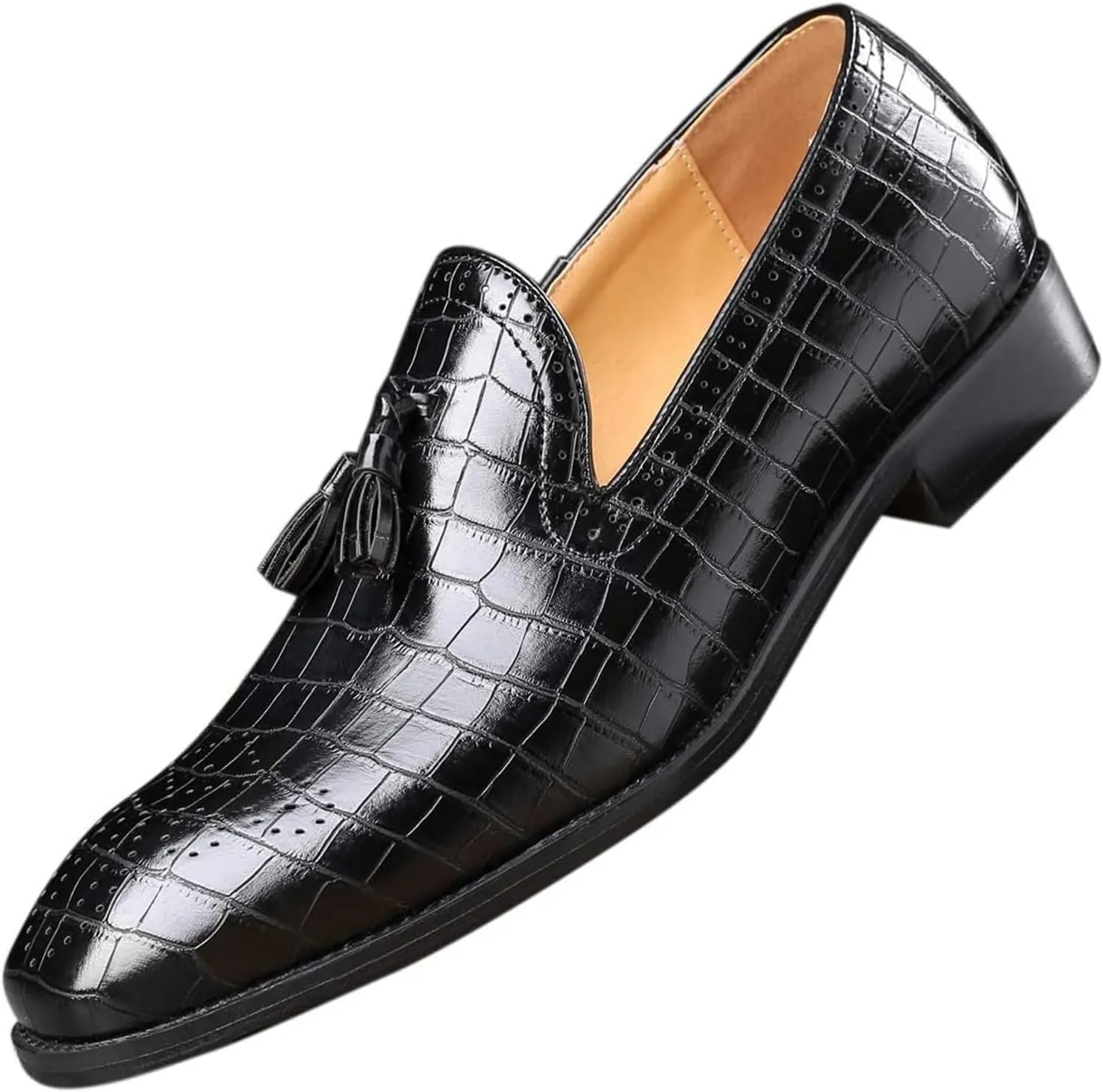 Mens Tassel Loafers Casual Shoes Loafers Men Slip On Fashion Wing Tip Pattern Oxford Shoes Formal Leather Shoes Business Work Casual Shoes for Men