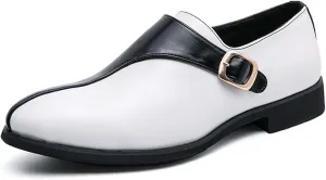 Men's Uniform Dress Shoes Classic Pointed Toe Business Oxfords Vintage Formal Leather Shoes Loafers Casual Prom Shoes, Fashionable Upper Splicing Buckle Design