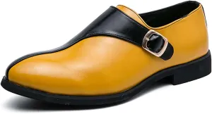 Men's Uniform Dress Shoes Classic Pointed Toe Business Oxfords Vintage Formal Leather Shoes Loafers Casual Prom Shoes, Fashionable Upper Splicing Buckle Design