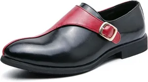 Men's Uniform Dress Shoes Classic Pointed Toe Business Oxfords Vintage Formal Leather Shoes Loafers Casual Prom Shoes, Fashionable Upper Splicing Buckle Design