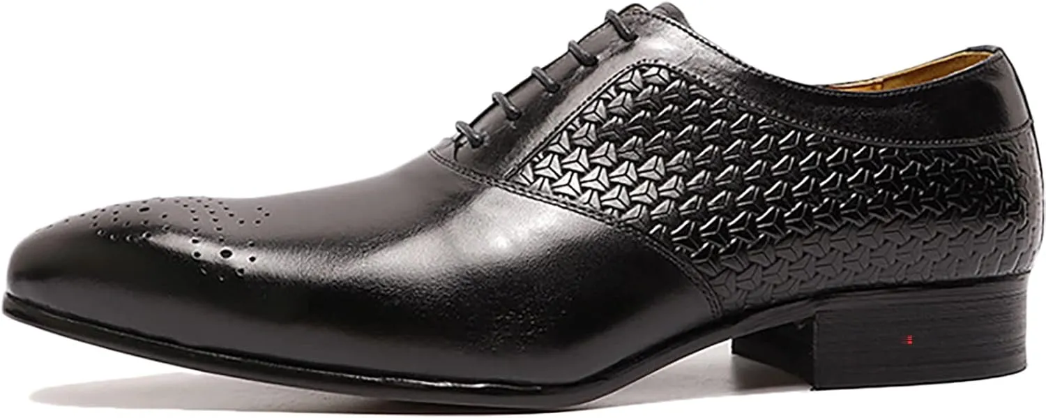 Men's Wedding Formal Lace-Up Oxfords Wingtip Derbys Business Casual Dress Shoes Classic Brogues Shoes,Black-43