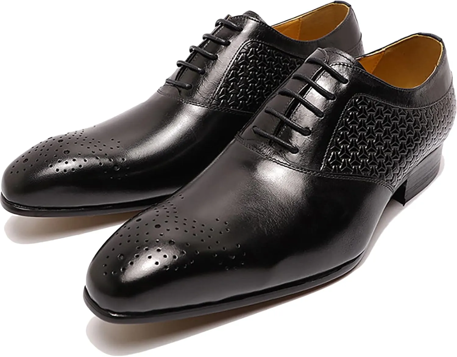 Men's Wedding Formal Lace-Up Oxfords Wingtip Derbys Business Casual Dress Shoes Classic Brogues Shoes,Black-43
