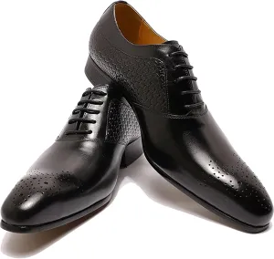 Men's Wedding Formal Lace-Up Oxfords Wingtip Derbys Business Casual Dress Shoes Classic Brogues Shoes,Black-43