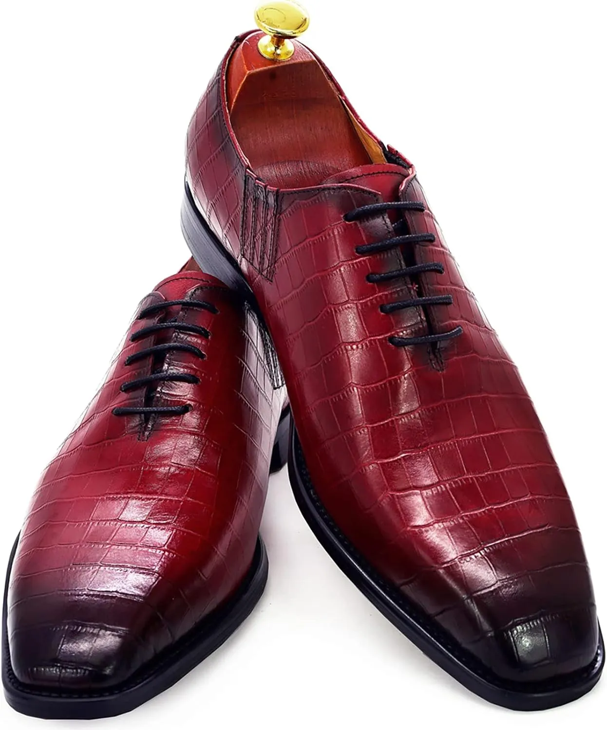 Mens Wedding Party Brogues Derbys Formal Dress Retro Oxfords Work Uniform Wingtip Leather Lace-ups,Red-41
