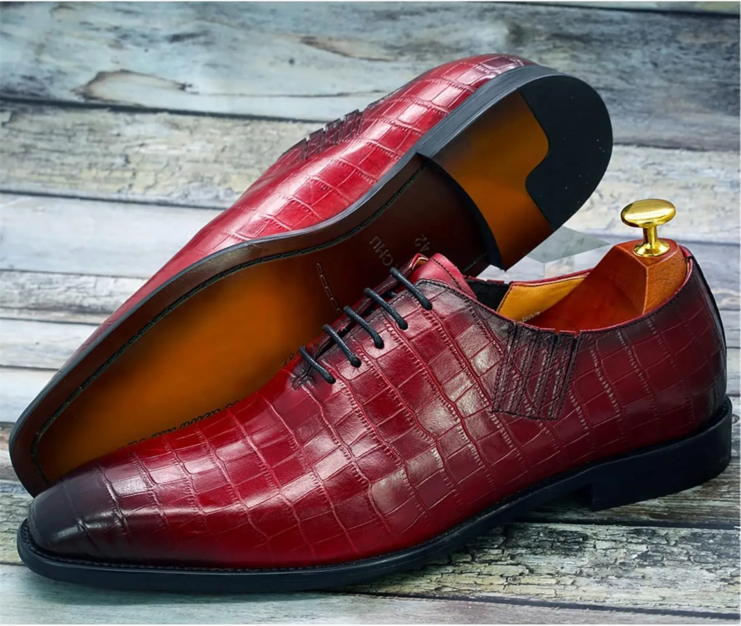 Mens Wedding Party Brogues Derbys Formal Dress Retro Oxfords Work Uniform Wingtip Leather Lace-ups,Red-41