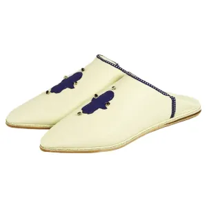 Men's White Morocco Slippers - Navy Moroccan Babouches Leather
