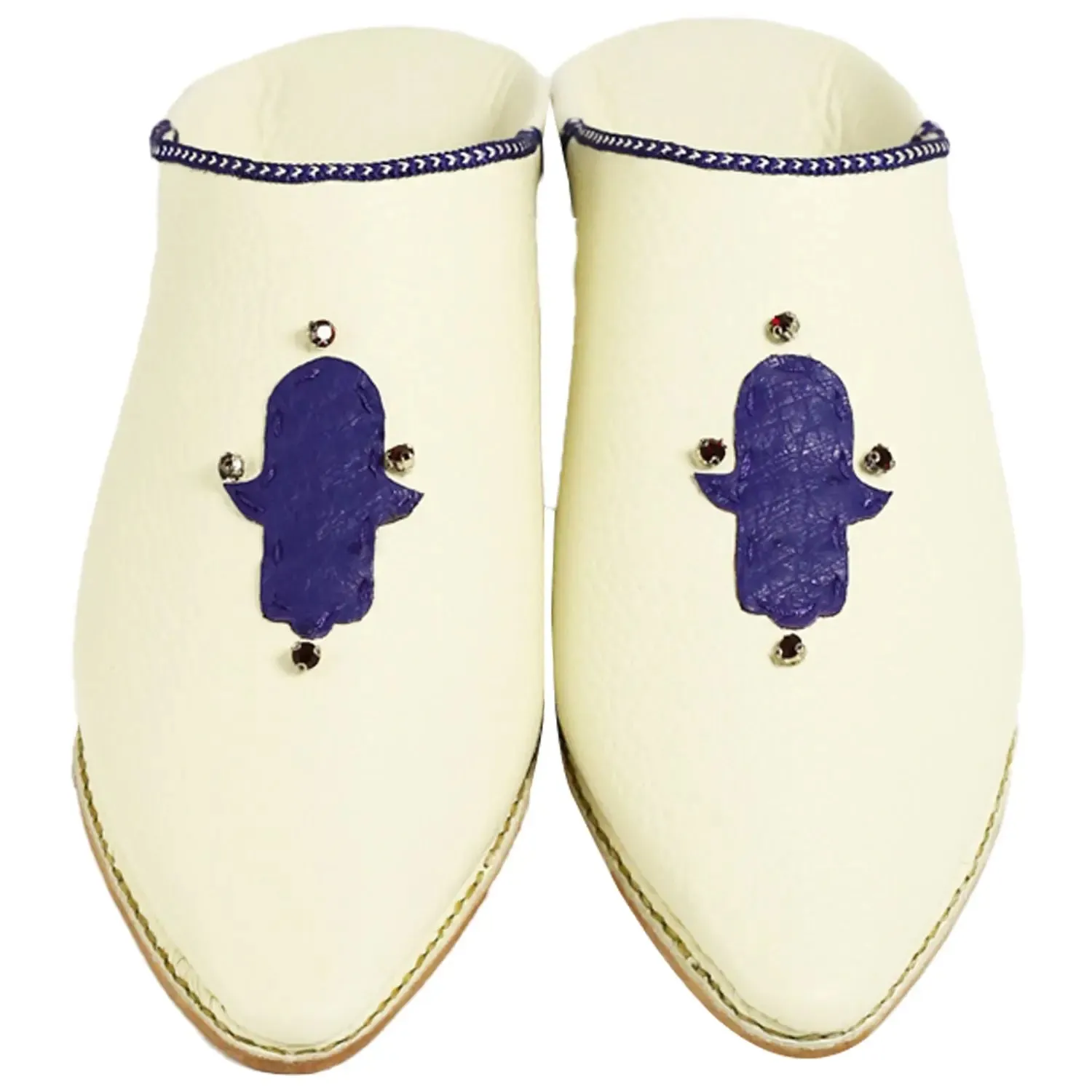 Men's White Morocco Slippers - Navy Moroccan Babouches Leather