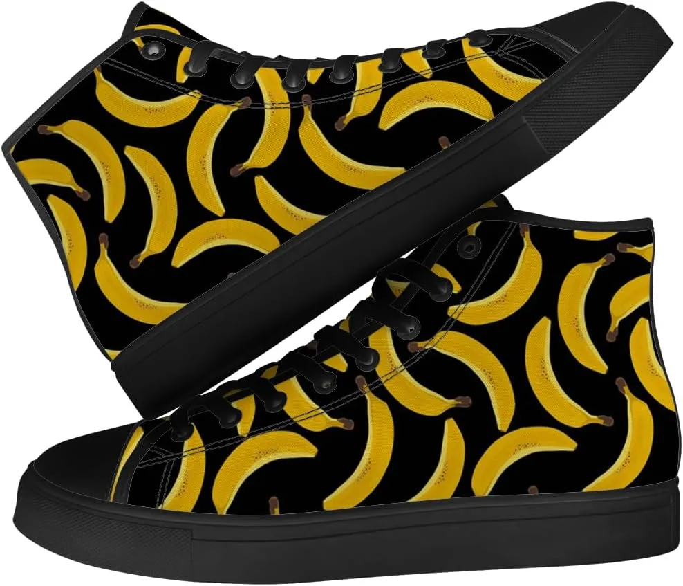 Men's Women's Banana High Top Canvas Shoes High Top Sneakers Lace Up Casual Shoes