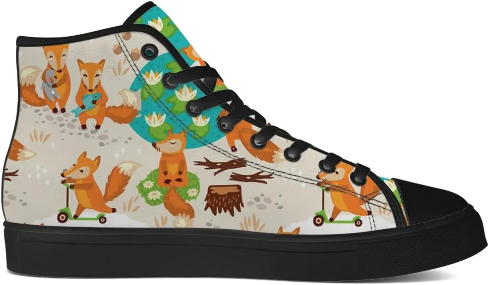 Men's Women's Fox High Top Canvas Shoes High Top Sneakers Lace Up Casual Shoes