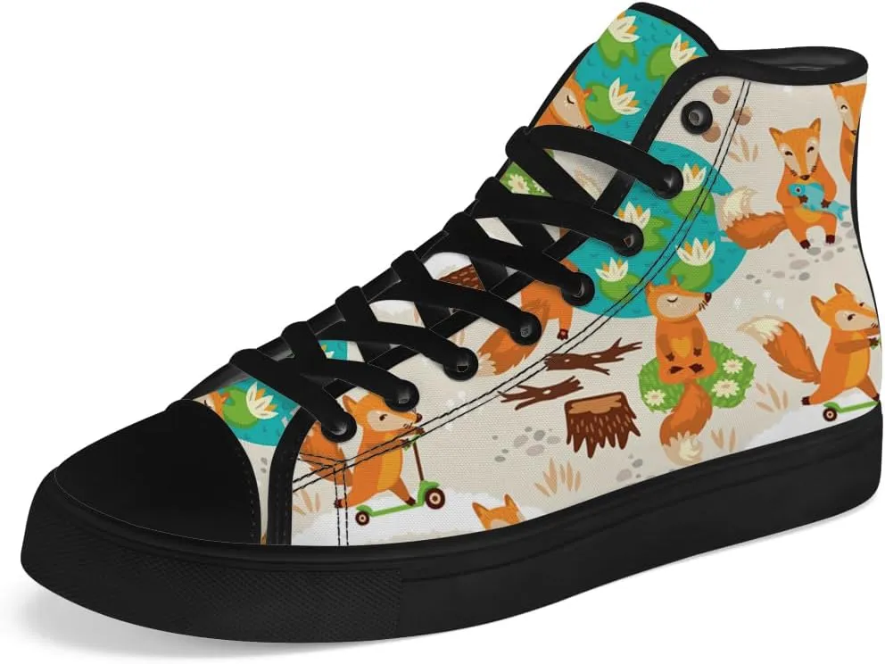 Men's Women's Fox High Top Canvas Shoes High Top Sneakers Lace Up Casual Shoes