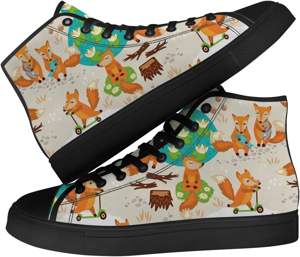 Men's Women's Fox High Top Canvas Shoes High Top Sneakers Lace Up Casual Shoes