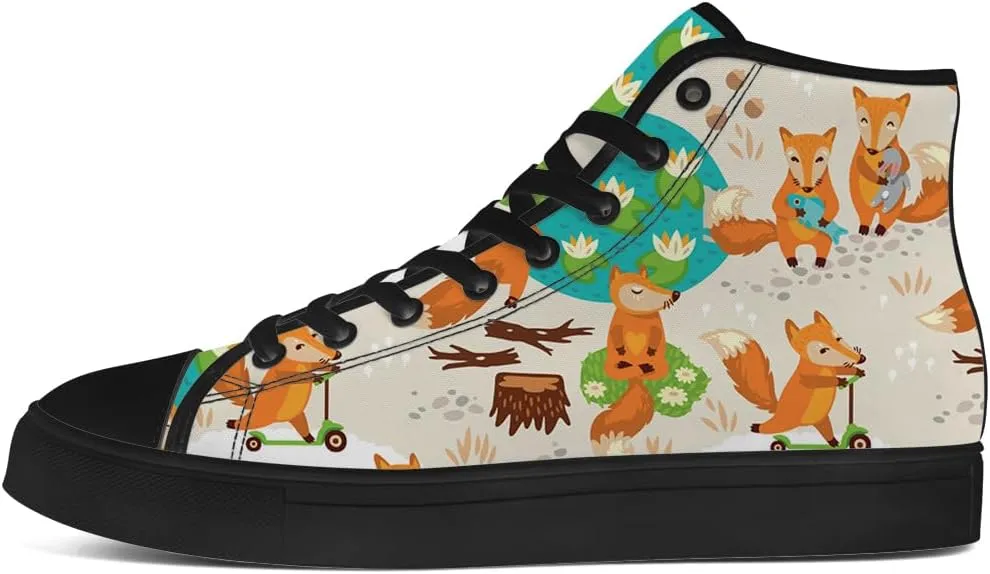 Men's Women's Fox High Top Canvas Shoes High Top Sneakers Lace Up Casual Shoes