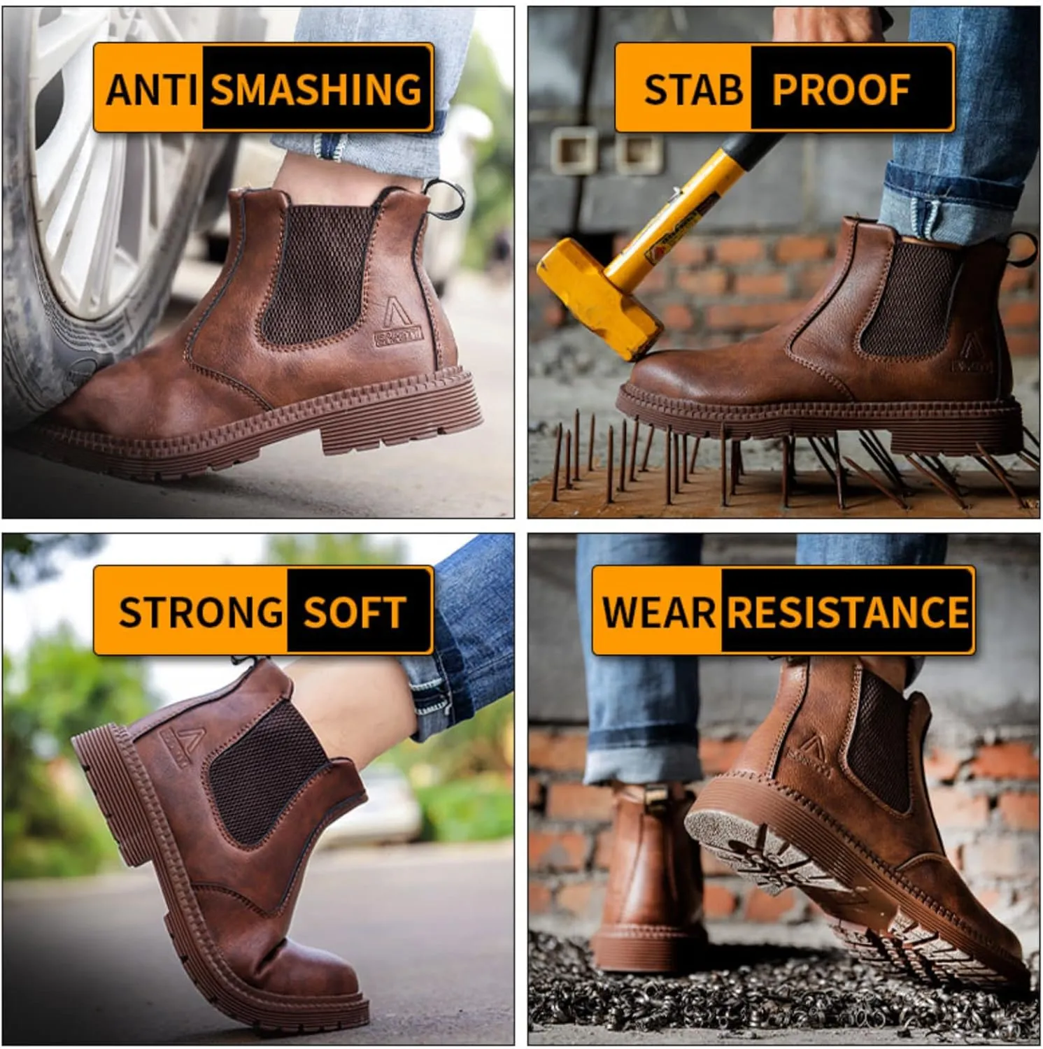 Mens Womens Steel Toe Work Boots Welding Safety Shoes Non-slip Chelsea Boots Construction Safety Shoes