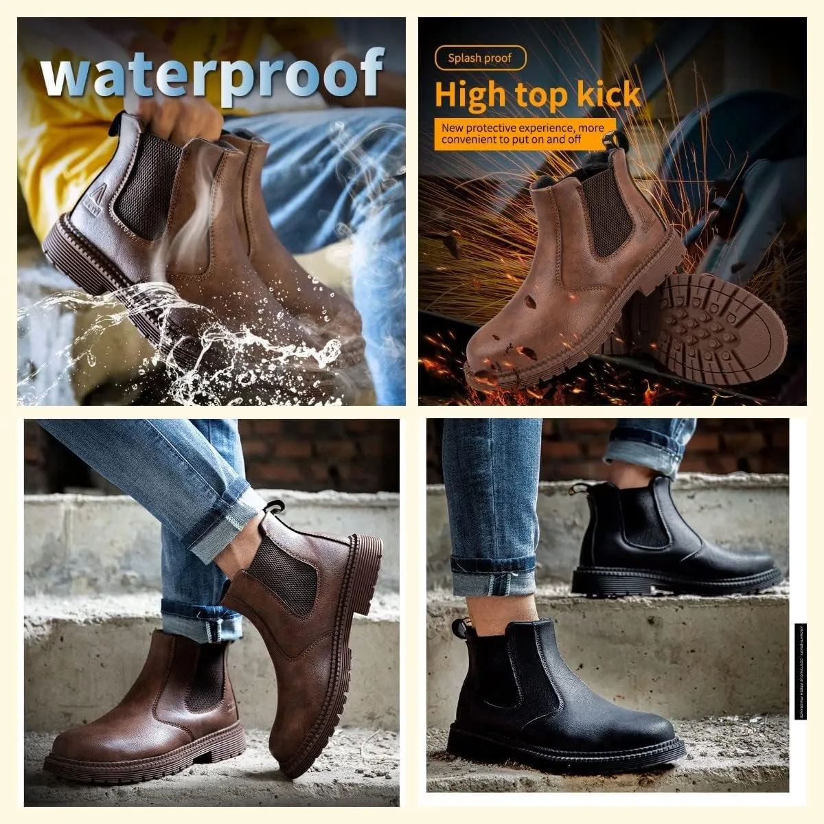 Mens Womens Steel Toe Work Boots Welding Safety Shoes Non-slip Chelsea Boots Construction Safety Shoes