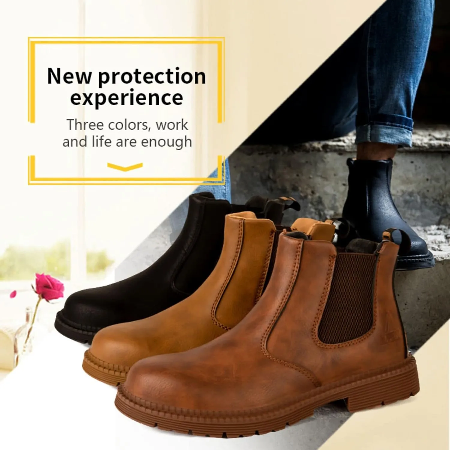 Mens Womens Steel Toe Work Boots Welding Safety Shoes Non-slip Chelsea Boots Construction Safety Shoes