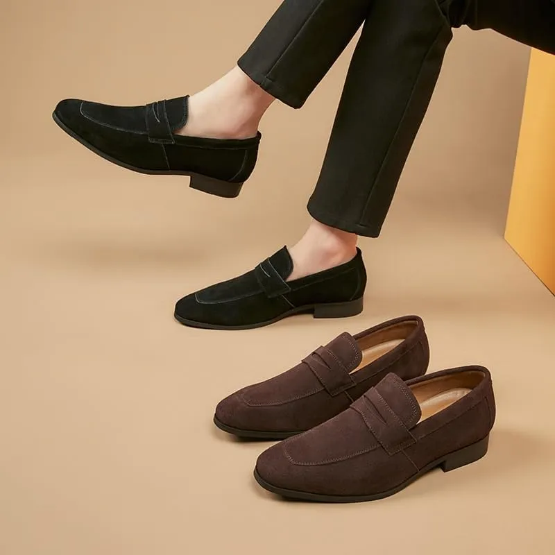 Men'spedal Suede Business Formal Leather Shoes Frosted English Loafers Suitable Oxford Dress Shoes for Work Driving