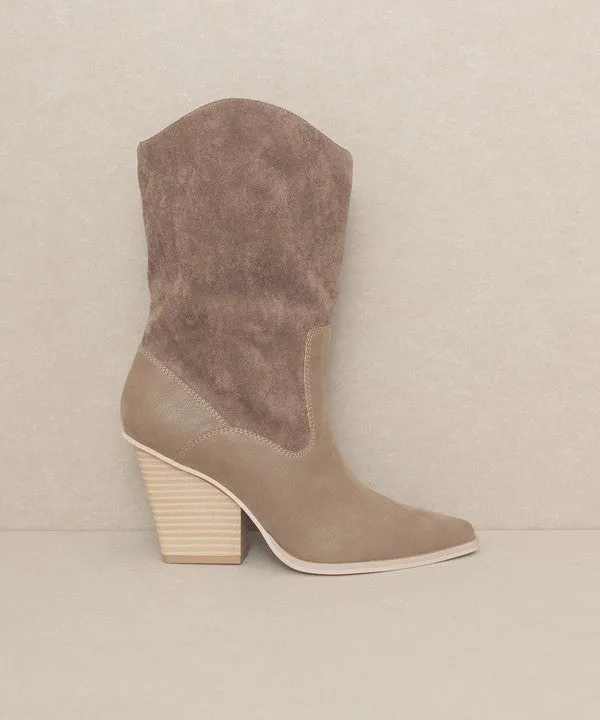 Mercy Vegan Leather Mid Calf Pointed Toe Western Boots