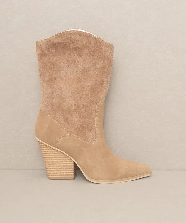 Mercy Vegan Leather Mid Calf Pointed Toe Western Boots