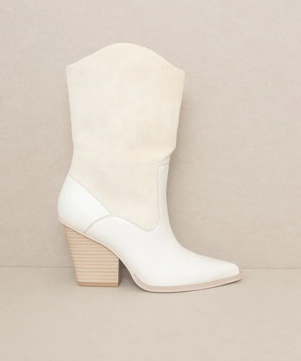 Mercy Vegan Leather Mid Calf Pointed Toe Western Boots