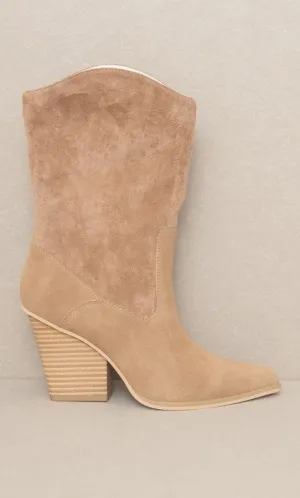 Mercy Vegan Leather Mid Calf Pointed Toe Western Boots