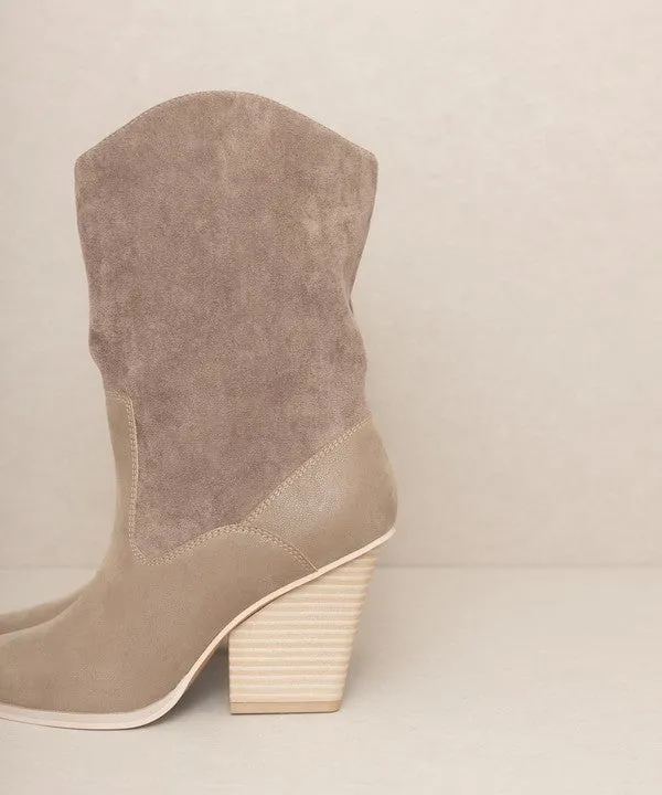 Mercy Vegan Leather Mid Calf Pointed Toe Western Boots