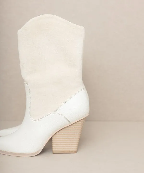 Mercy Vegan Leather Mid Calf Pointed Toe Western Boots