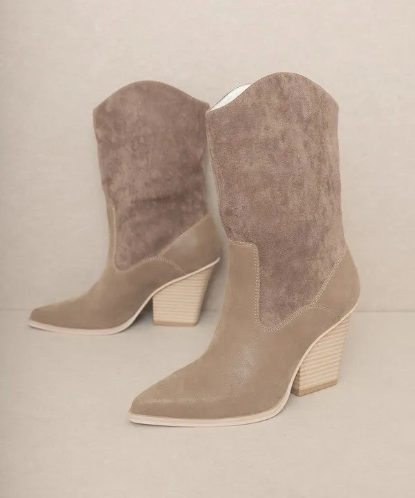 Mercy Vegan Leather Mid Calf Pointed Toe Western Boots