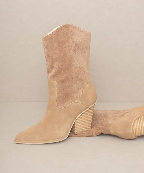 Mercy Vegan Leather Mid Calf Pointed Toe Western Boots