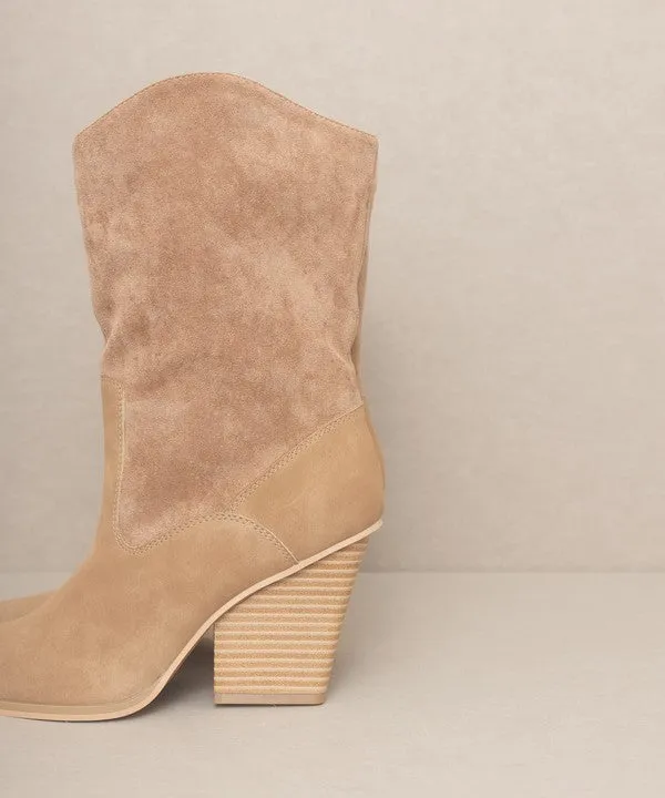 Mercy Vegan Leather Mid Calf Pointed Toe Western Boots