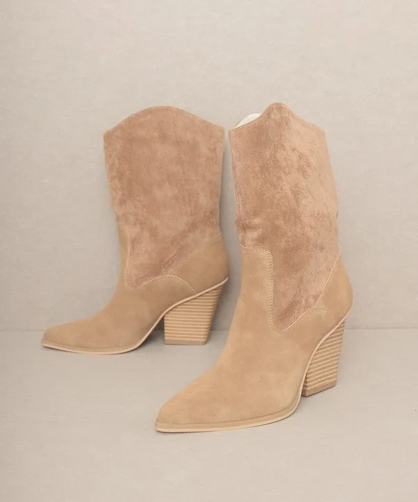 Mercy Vegan Leather Mid Calf Pointed Toe Western Boots