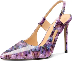 Mettesally Women's High Heels Pointed Toe Slingback Pumps Ankle Strap Heeled Stilettos Prom Party Sandals Shoes