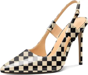 Mettesally Women's High Heels Pointed Toe Slingback Pumps Ankle Strap Heeled Stilettos Prom Party Sandals Shoes