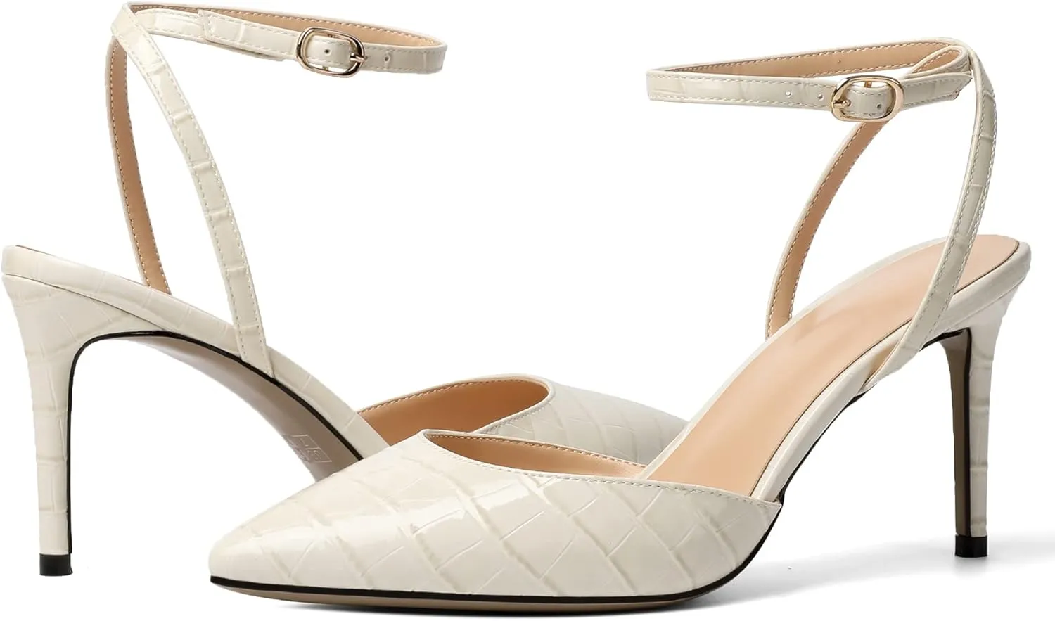 Mettesally Women's Slingback High Heels Pointed Toe Heeled Pumps Ankle Strap Stilettos Wedding Party Dressy Shoes