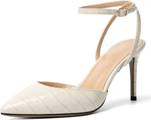 Mettesally Women's Slingback High Heels Pointed Toe Heeled Pumps Ankle Strap Stilettos Wedding Party Dressy Shoes