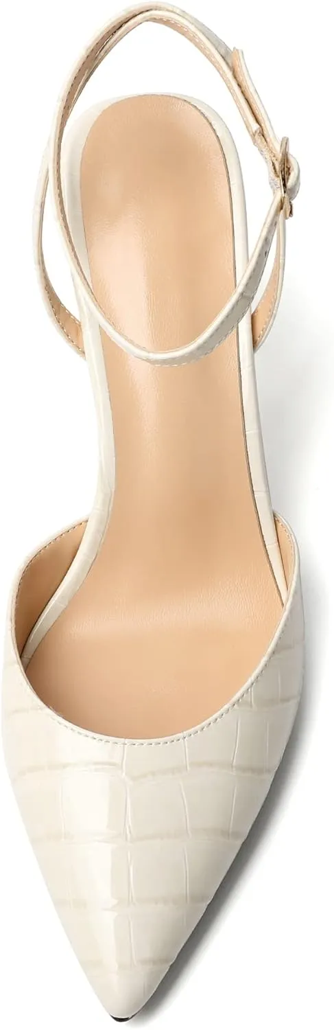 Mettesally Women's Slingback High Heels Pointed Toe Heeled Pumps Ankle Strap Stilettos Wedding Party Dressy Shoes