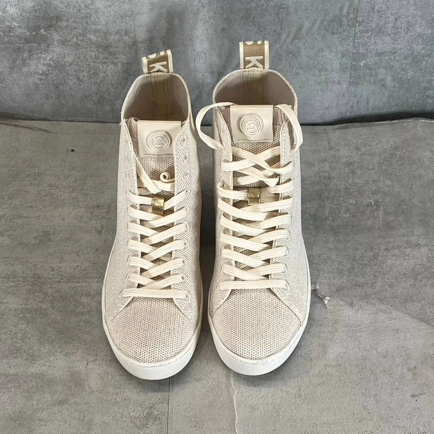MICHAEL MICHAEL KORS Women's LT Cream Edie Knit Lace-Up High-Top Sneakers SZ 5.5