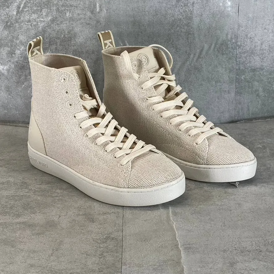 MICHAEL MICHAEL KORS Women's LT Cream Edie Knit Lace-Up High-Top Sneakers SZ 5.5