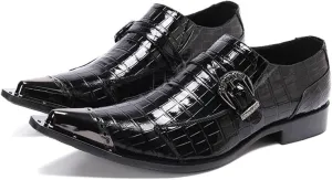 MILDSEVEN Men's Large Size Real Leather Uniform Dress Shoes, Fashion Carving Business Casual Shoes, Ponited Toe British Pull On Brogues