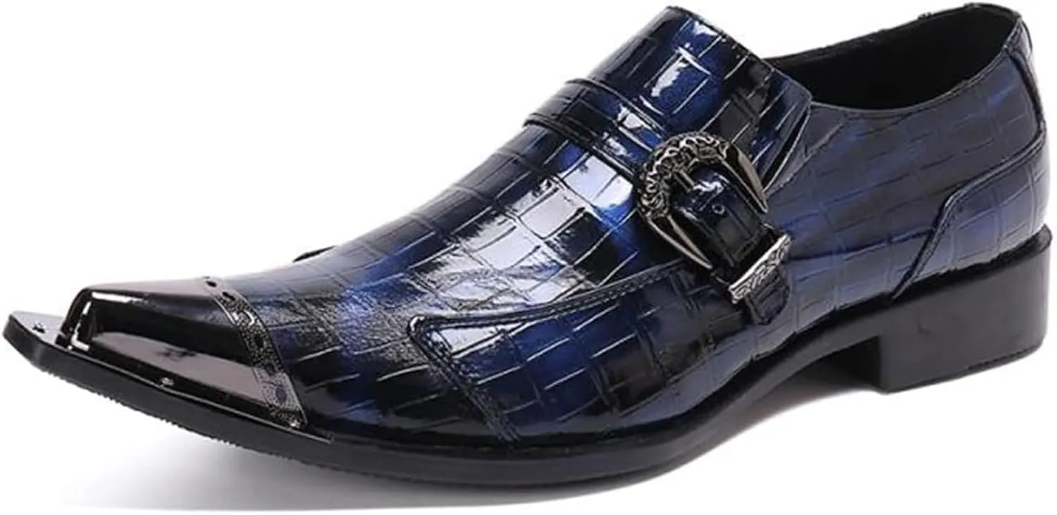 MILDSEVEN Men's Large Size Real Leather Uniform Dress Shoes, Fashion Carving Business Casual Shoes, Ponited Toe British Pull On Brogues