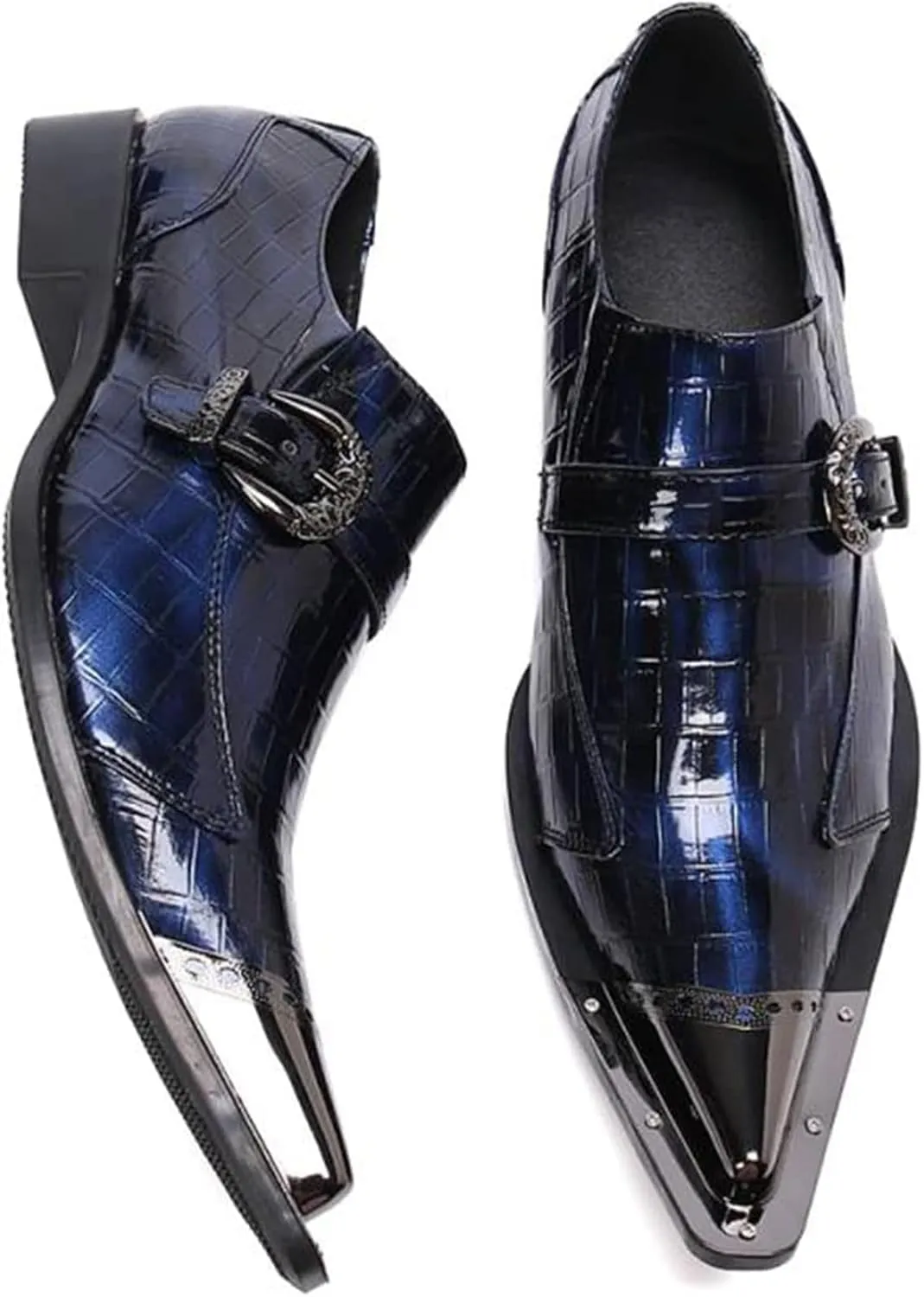 MILDSEVEN Men's Large Size Real Leather Uniform Dress Shoes, Fashion Carving Business Casual Shoes, Ponited Toe British Pull On Brogues