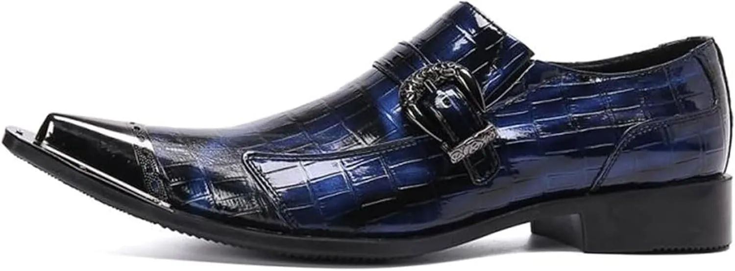 MILDSEVEN Men's Large Size Real Leather Uniform Dress Shoes, Fashion Carving Business Casual Shoes, Ponited Toe British Pull On Brogues