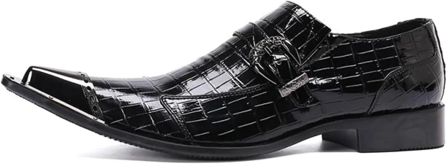 MILDSEVEN Men's Large Size Real Leather Uniform Dress Shoes, Fashion Carving Business Casual Shoes, Ponited Toe British Pull On Brogues